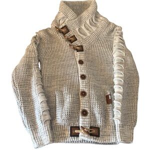 LCR Black Edition Waffle Chunky Knit Cardigan Sweater Mens Large Toggle Gray